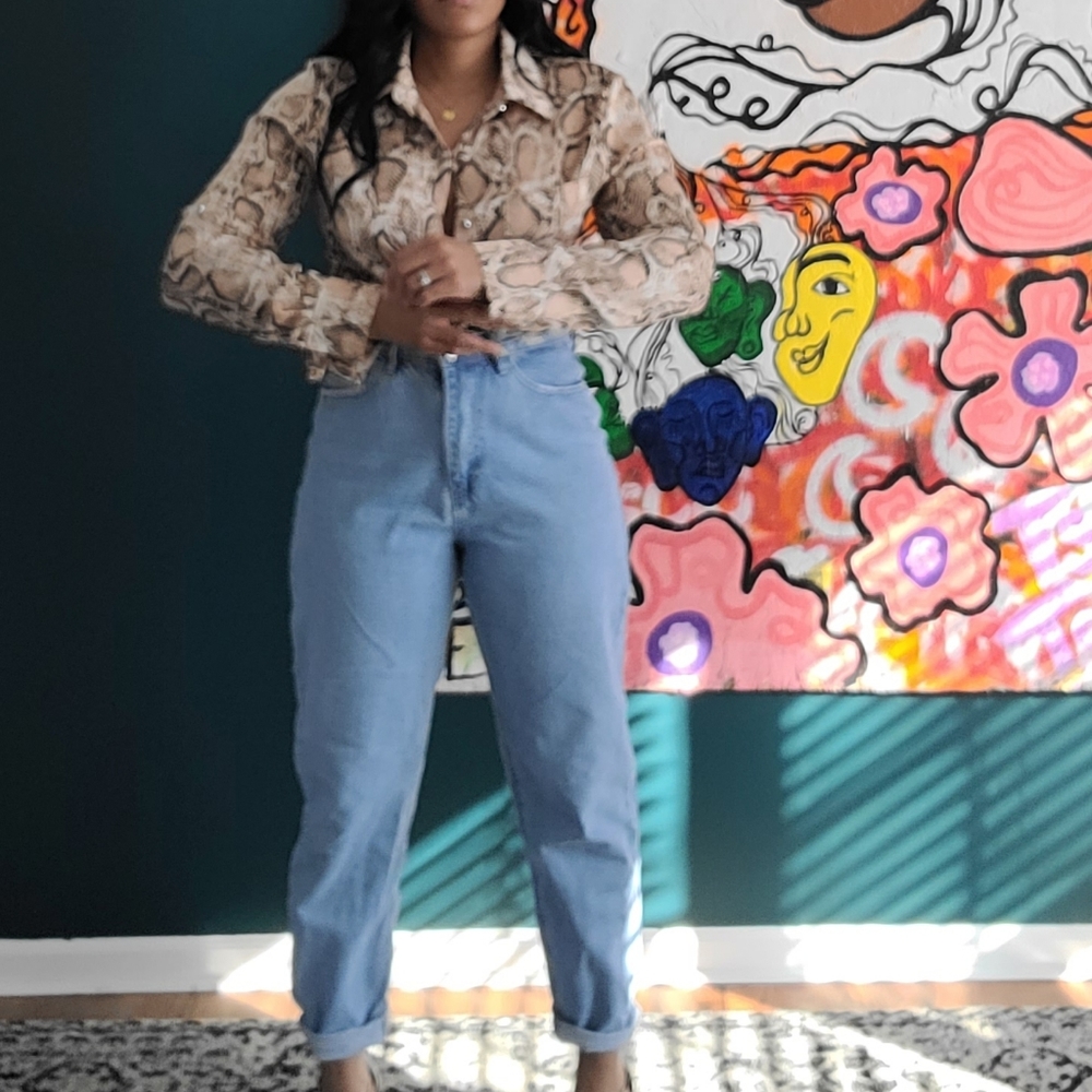 Snakeskin button front shirt